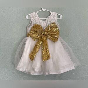 Baby Girls Infant Toddler White Gold Sequin Lace Dress Size 18 Months